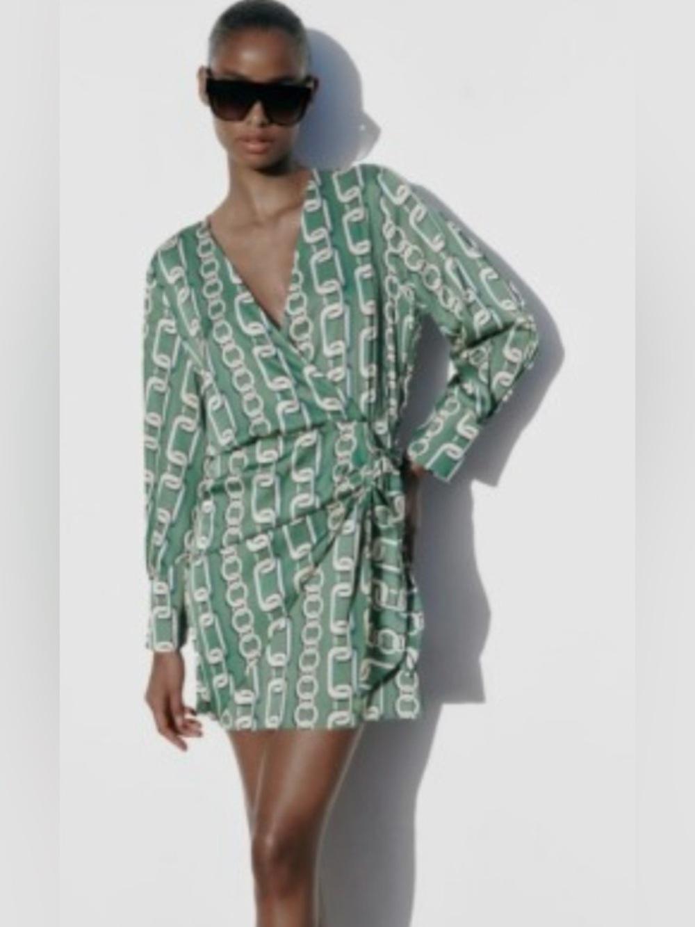 NEW Zara Silky Chain Print Faux Wrap Dress NWT